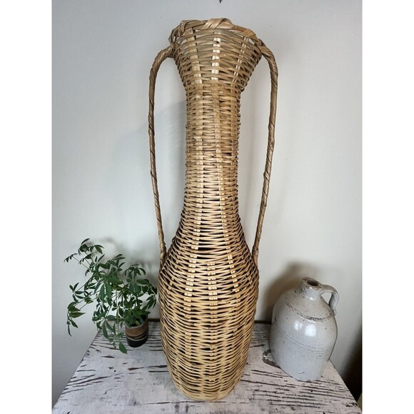 Unbranded Other - Rate XL Vintage Wicker Woven Vase Flower Basket MCM Boho Home Decor 34” Height